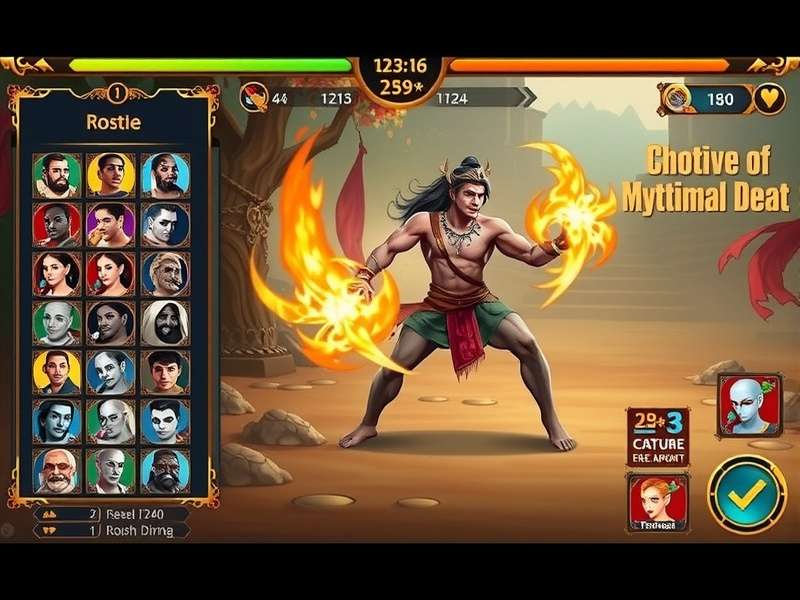 Character roster from Bhima S Epic Duel showing various mythological figures