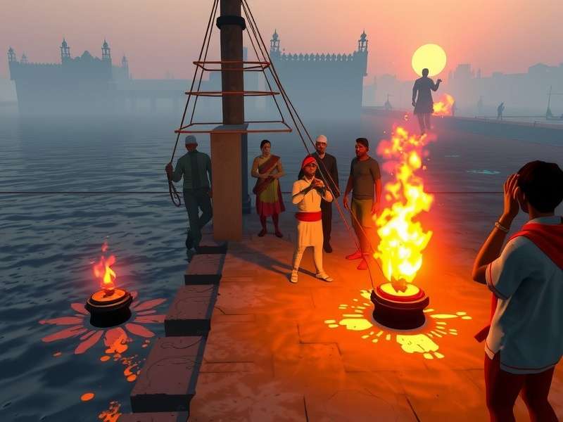 Ganges Pilgrim S Path character performing ritual at Varanasi ghat