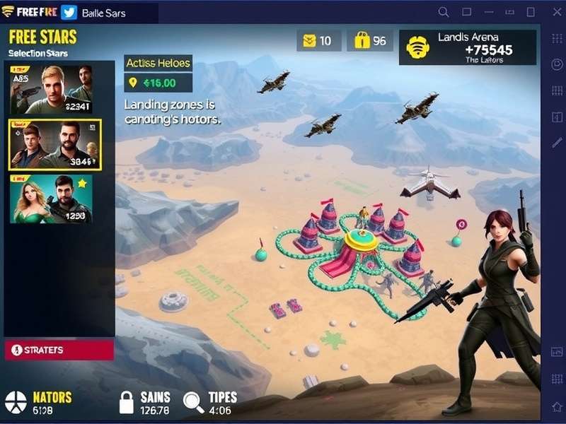 Free Fire Rising Stars gameplay screenshot showing character selection and battle arena
