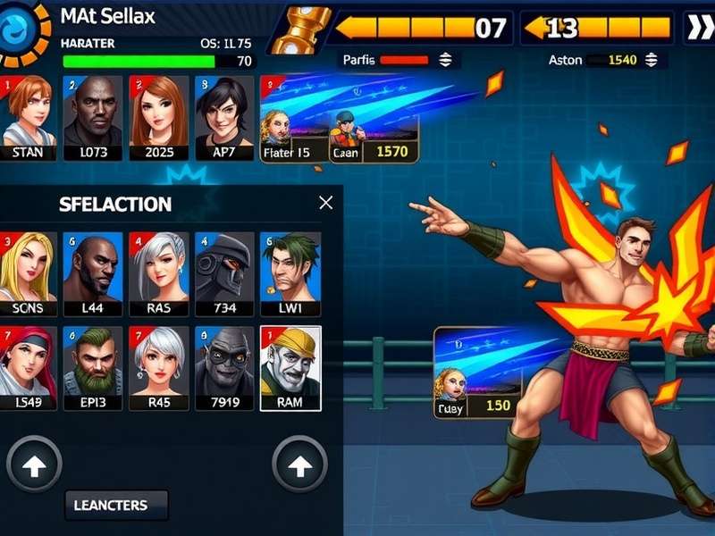 Muscle Battle Commander gameplay screenshot showing character selection and battle arena