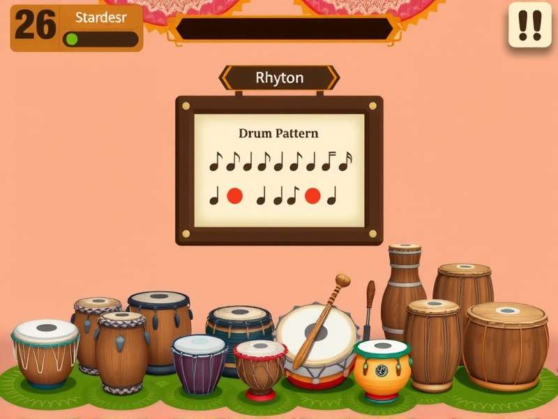 Desi Drum Beats gameplay screen showing rhythm patterns