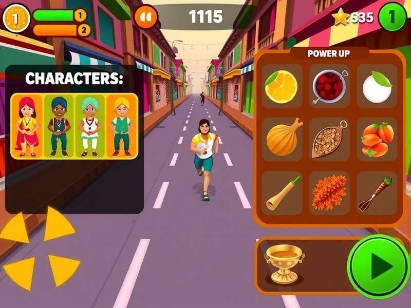 Masala Marathon Ace gameplay screenshot showing character running through colorful Indian streets