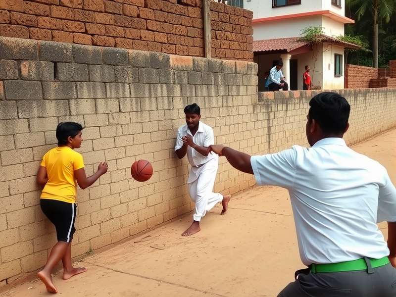 Historical depiction of Candolim Wall game in traditional Goan setting