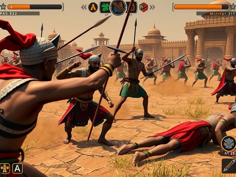 Maurya Combatant gameplay screenshot showing ancient Indian warriors in battle