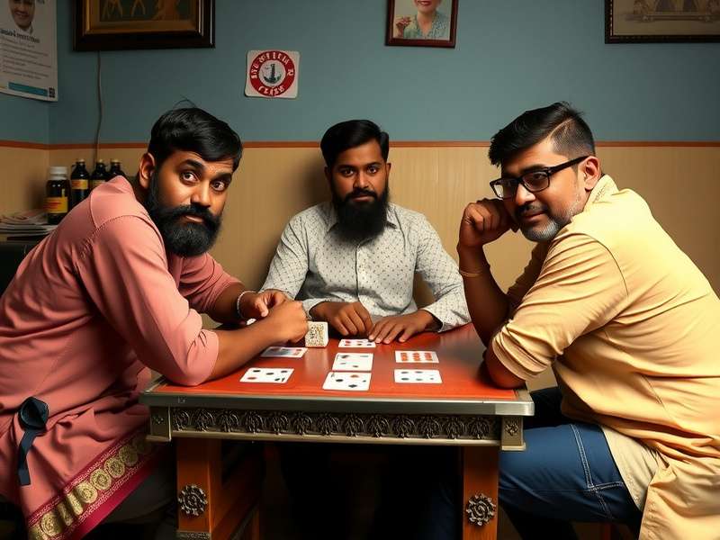 Traditional Bombay Lions card game setup with Indian players