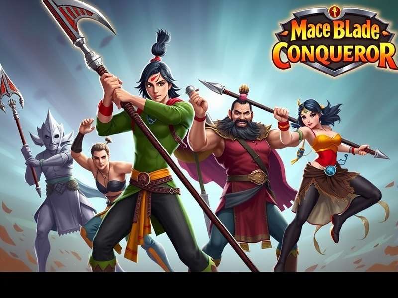 Mace Blade Conqueror character lineup showing diverse cast of heroes and villains