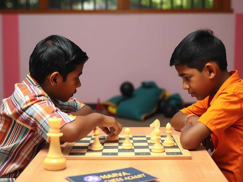 Children learning chess in India