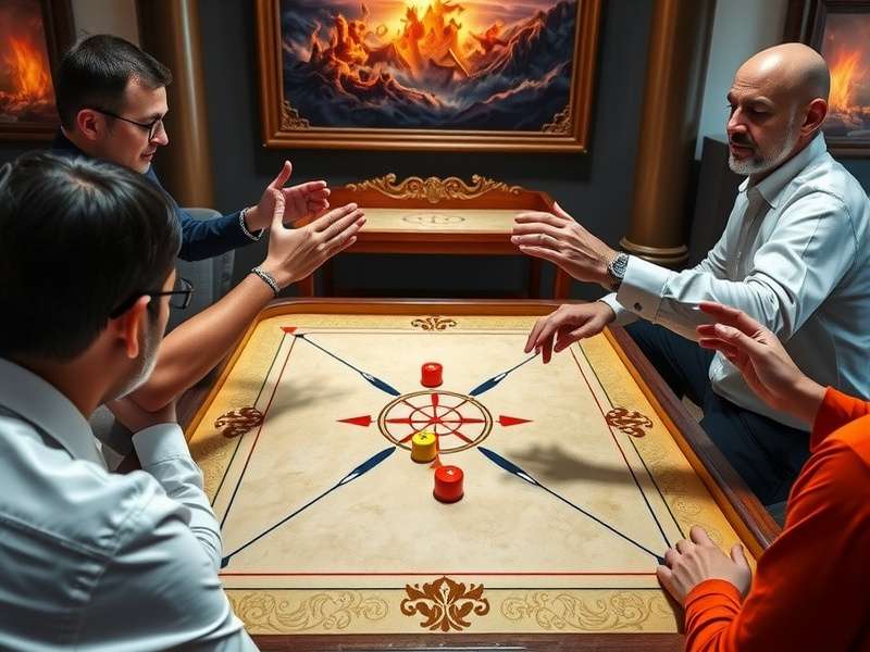Professional Carrom player demonstrating advanced striking technique
